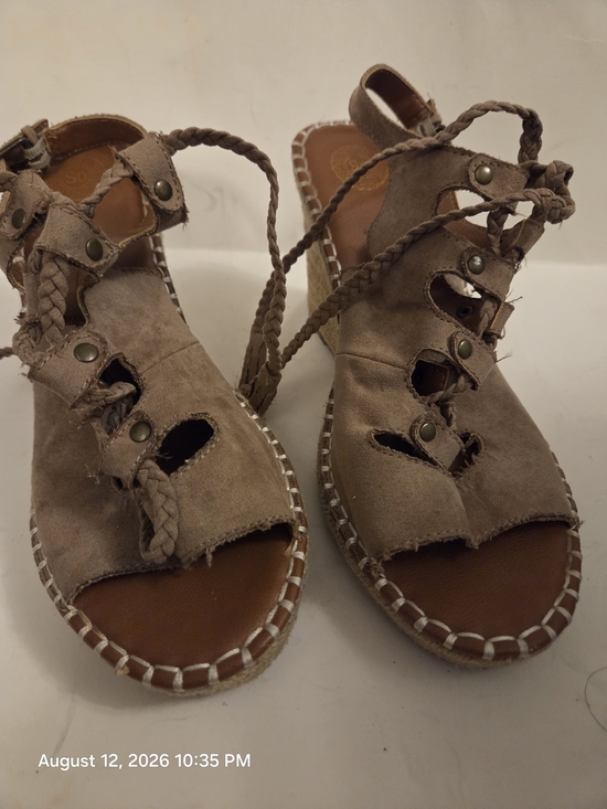 SO Shoes - SO Taupe Suede Lace-Up Espadrille Wedges